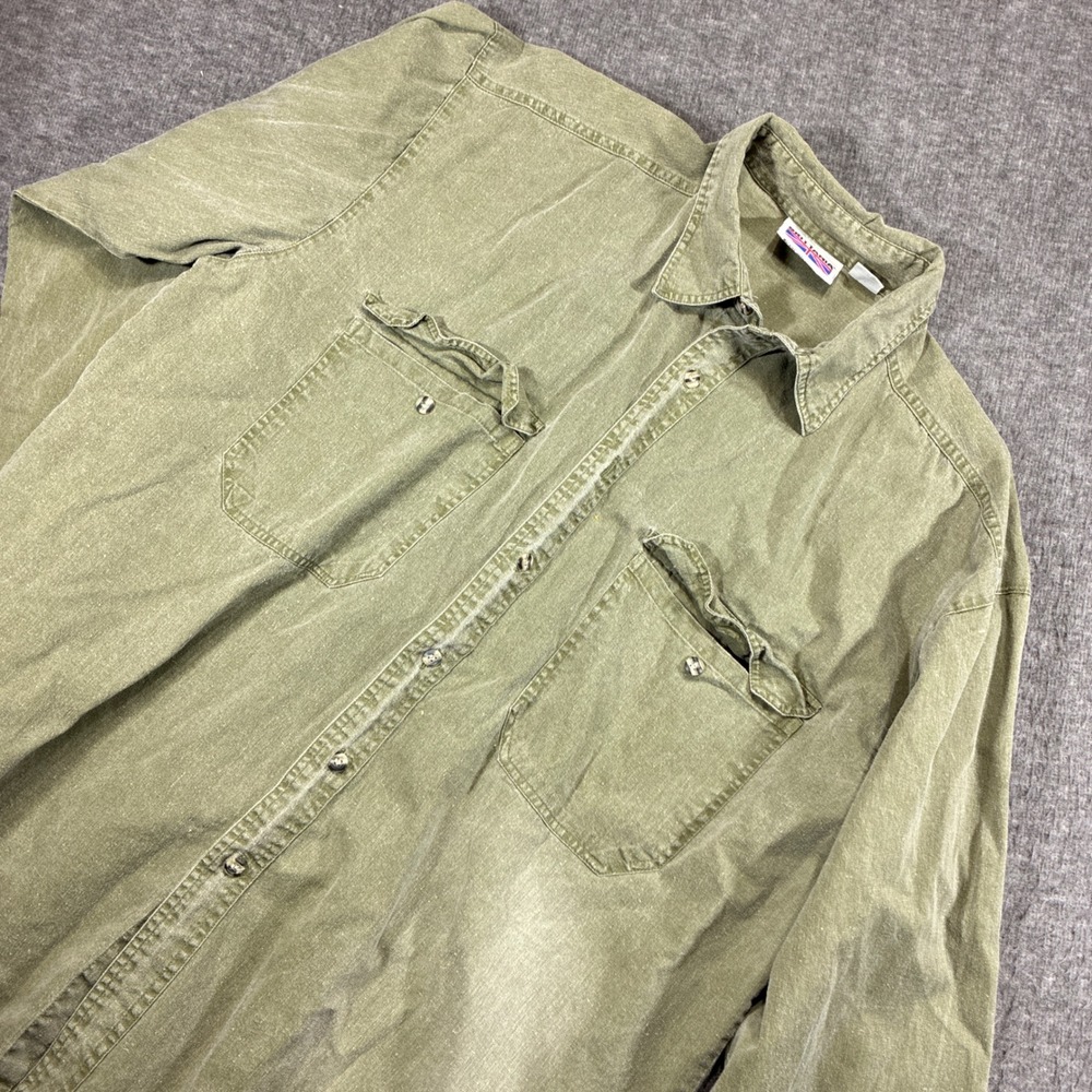 Vintage Brittania Button Down Shirt Men Large Green Long Sleeve Safari Faded 80s